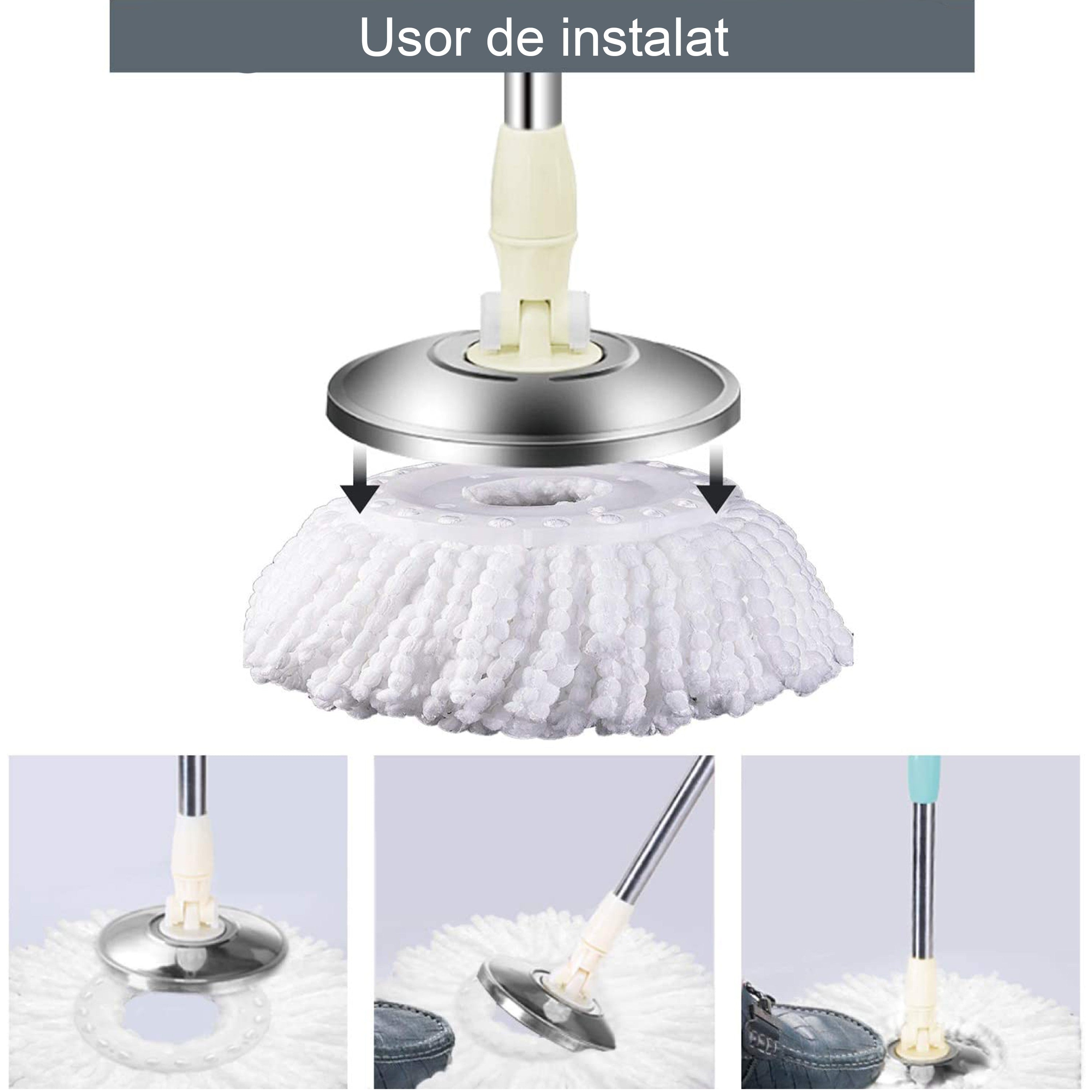 Set Mop Magic Rotativ 360° cu Talpă și Cuvă din Inox, 4 Rezerve Diferite + Perie Rosturi, Covoare Incluse + CADOU SURPRIZA