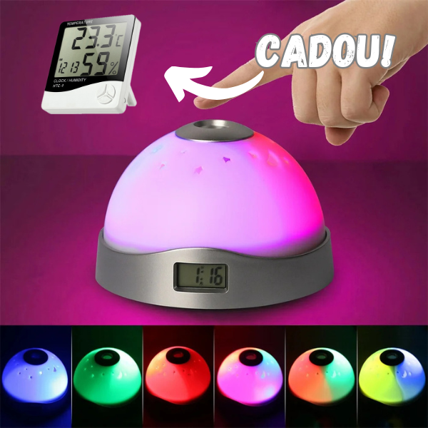 Ceas cu proiectie de stele, joc de lumini si culori + Termohigrometru digital - statie meteo CADOU