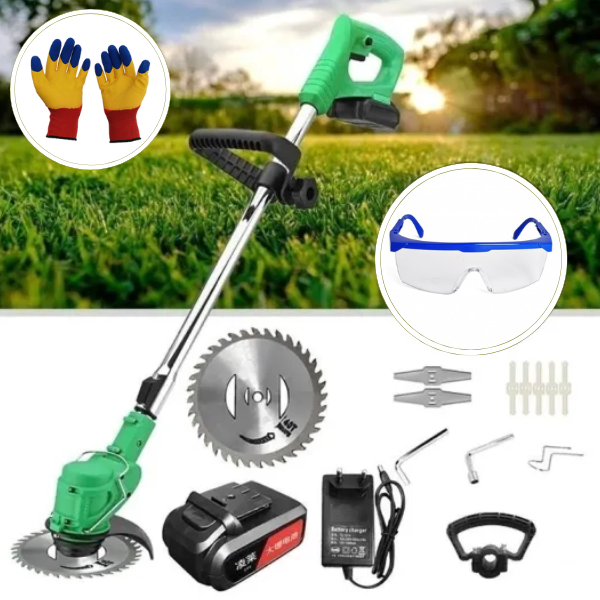 Motocoasa electrica DASGUT, 2 acumulatori, 48V, 20.000 RPM + Manusi de lucru, tricot + latex, marime universala si Ochelari Ajustabili De Protectie CADOU